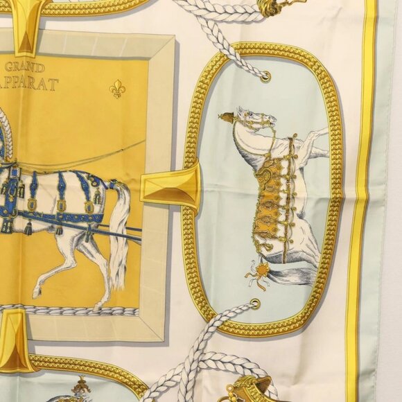 HERMES Carre 90 Scarf ""GRAND APPARAT"" Silk Light Blue Auth - Picture 8 of 14